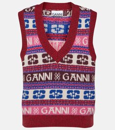 Жаккардовый свитер-жилет с логотипом Ganni, мультиколор