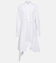 Платье-рубашка из деконструированного хлопкового поплина Jw Anderson, белый