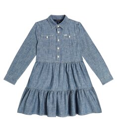 Хлопковое платье-рубашка Polo Ralph Lauren Kids, синий