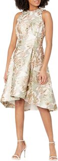 Жаккардовое платье без рукавов с принтом, высоким низом и рюшами Adrianna Papell, цвет Peach Multi