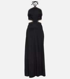 Платье макси bellina из смесового льна с вырезом Simkhai, черный