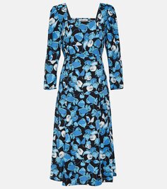 Платье миди joanna из крепа с цветочным принтом Diane Von Furstenberg, синий
