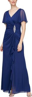 Длинное платье с украшением на бедрах и развевающимися рукавами Alex Evenings, цвет Electric Blue