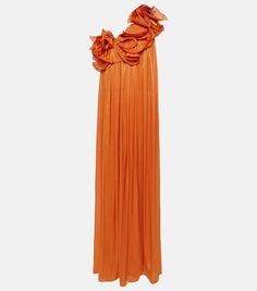 Плиссированное платье charmain с оборками Costarellos, апельсин