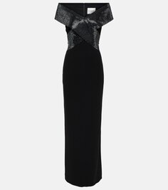 Платье из кади и бархата с открытыми плечами Roland Mouret, черный