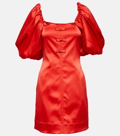 Атласное мини-платье с бантом Ganni, красный