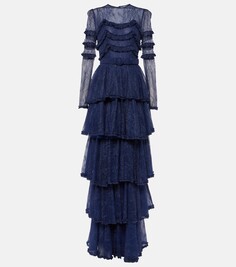 Ярусное кружевное платье с оборками Costarellos, синий