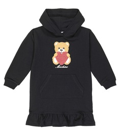 Платье-свитер из хлопкового джерси teddy bear Moschino Kids, черный