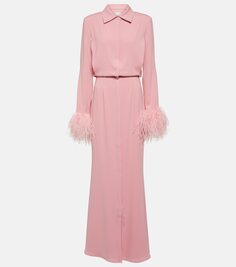 Платье-рубашка из крепа с отделкой перьями Roland Mouret, розовый