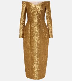 Жаккардовое платье миди burleigh с цветочным принтом Emilia Wickstead, золото