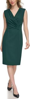 Платье Scuba Crepe V-Neck Short Sheath with Front Fold Detail Calvin Klein, цвет Malachite