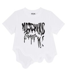 Хлопковая футболка с принтом Moschino Kids, белый