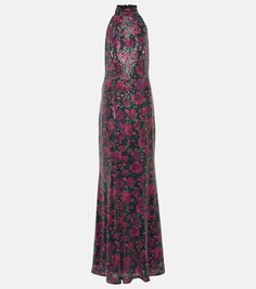 Платье макси с воротником-халтер и пайетками Rotate Birger Christensen, розовый