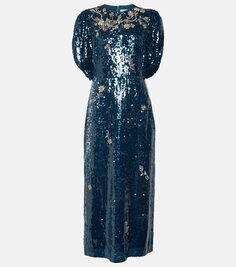 Платье миди astrea с пайетками Erdem, синий