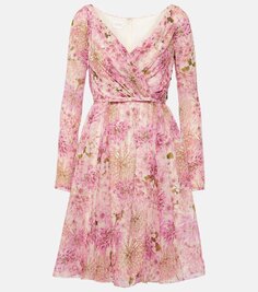 Мини-платье из шелкового жоржета с принтом Giambattista Valli, розовый
