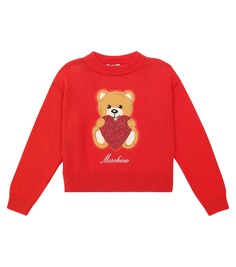 Свитер teddy bear из хлопка и шерсти Moschino Kids, красный