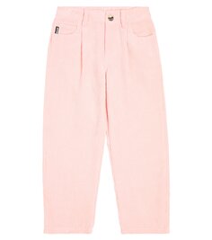 Вельветовые прямые брюки с вышивкой Moschino Kids, розовый