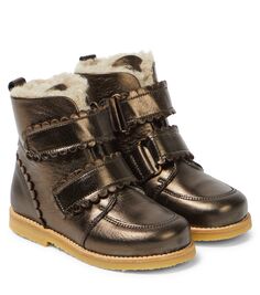 Кожаные ботинки на шнуровке с зубчатой подкладкой из овчины Petit Nord, коричневый