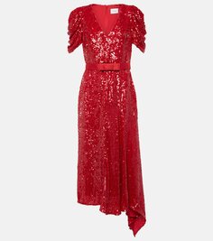 Асимметричное мини-платье с пайетками Erdem, красный