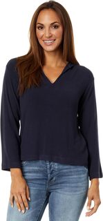 Уютный пуловер с капюшоном и длинными рукавами в рубчик с V-образным вырезом Mod-o-doc, темно-синий