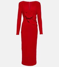 Платье миди из шерстяного крепа с цветочной аппликацией Roland Mouret, красный