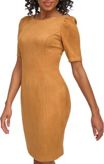 Платье Short Sleeve Puff Sleeve Scuba Suede Sheath DKNY, цвет Pecan