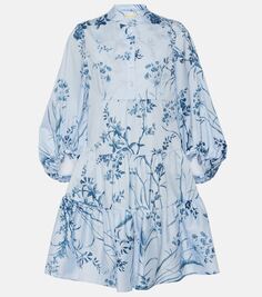 Платье-рубашка из хлопкового поплина с принтом Erdem, синий