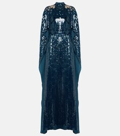 Платье с накидкой и пайетками Erdem, синий