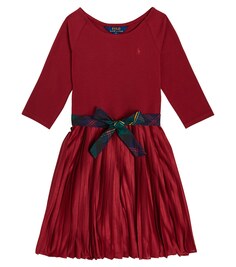 Плиссированное платье из смесового хлопка Polo Ralph Lauren Kids, красный