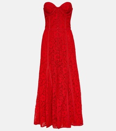 Кружевное платье миди с бюстье sharie Costarellos, красный