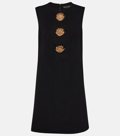 Украшенное мини-платье из смесовой шерсти Oscar De La Renta, черный