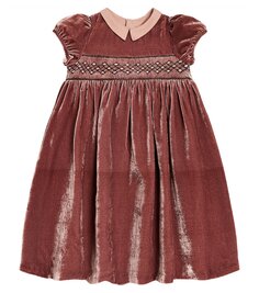 Бархатное платье с цветочной вышивкой Bonpoint, коричневый