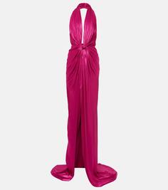Colette присборенное атласное платье с воротником-халтером Costarellos, розовый