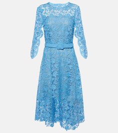 Кружевное платье миди с поясом Oscar De La Renta, синий