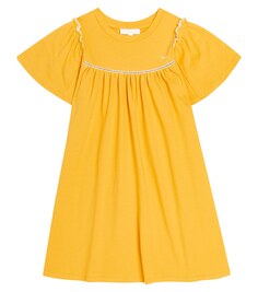 Хлопковое платье с оборками Chloé Kids, желтый