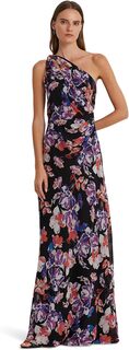 Платье на одно плечо с цветочным принтом Georgette LAUREN Ralph Lauren, цвет Black/Purple/Multi