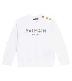 Толстовка из хлопкового джерси с логотипом Balmain Kids, белый