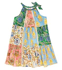 Хлопковое платье junie с воротником халтер и принтом Zimmermann Kids, мультиколор