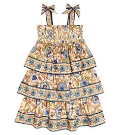 Хлопковое платье junie с цветочным принтом Zimmermann Kids, мультиколор