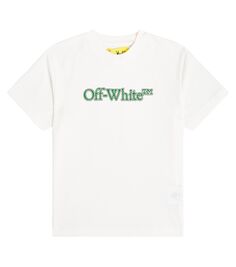 Большая футболка из хлопкового джерси с книжным узором Off-White Kids, белый