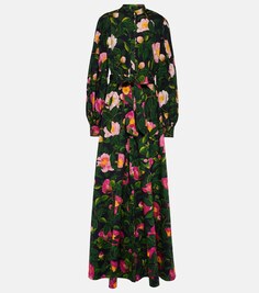 Платье-рубашка из смесового хлопка с цветочным принтом Oscar De La Renta, мультиколор