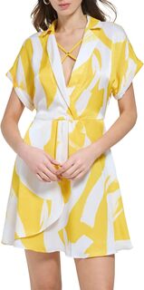 Платье-миди с короткими рукавами и воротником с принтом DKNY, цвет White/Pop Yellow Multi