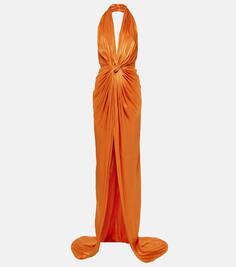 Шелковое платье colette со сборками и воротником-халтером. Costarellos, апельсин