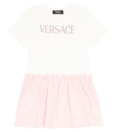 Платье из смесового хлопка с логотипом Versace Kids, белый
