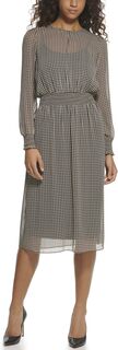 Платье Houndstooth Print Smock Chiffon Midi Tommy Hilfiger, цвет Bisque Multi