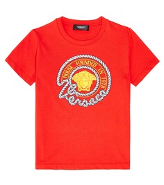 Футболка из хлопкового джерси с декором medusa Versace Kids, красный