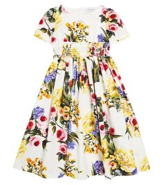 Платье из хлопкового поплина с цветочным принтом Dolce&amp;Gabbana Kids, мультиколор