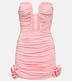 Мини-платье со сборками и цветочной аппликацией Magda Butrym, розовый