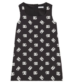 Платье из смесового шелка с логотипом Dolce&amp;Gabbana Kids, черный
