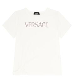 Футболка из хлопкового джерси с логотипом Versace Kids, белый